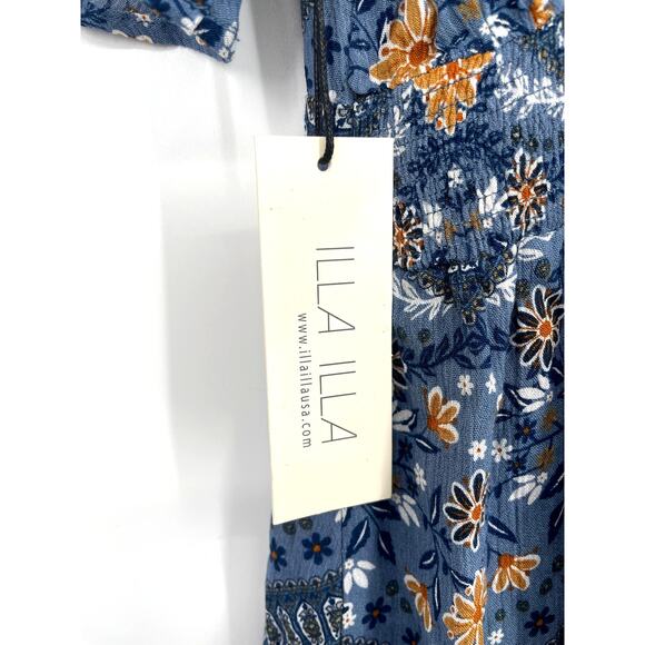 ILLA ILLA NWT Boho Tie-Front Floral Cutout Romper Blue/Yellow/White Size L - Picture 6 of 8